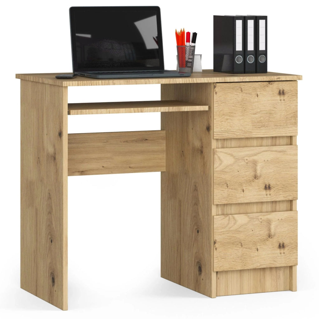 Scrivania per computer AKORD A6 Quercia Artisan 90 cm 3 cassetti 90x50x77 cm Modello a destra