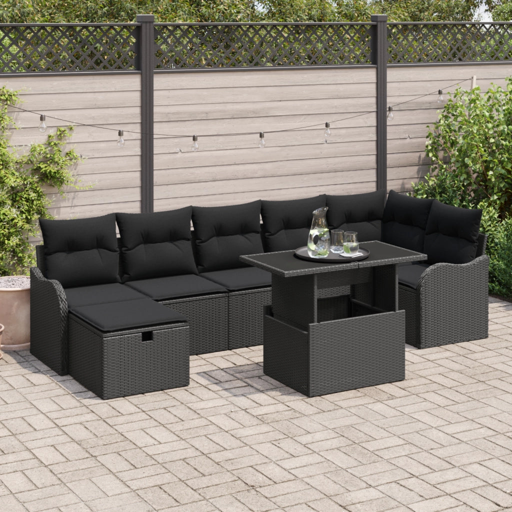 Set di Divani da Giardino  8 Pezzi con Cuscini Nero Polyrattan