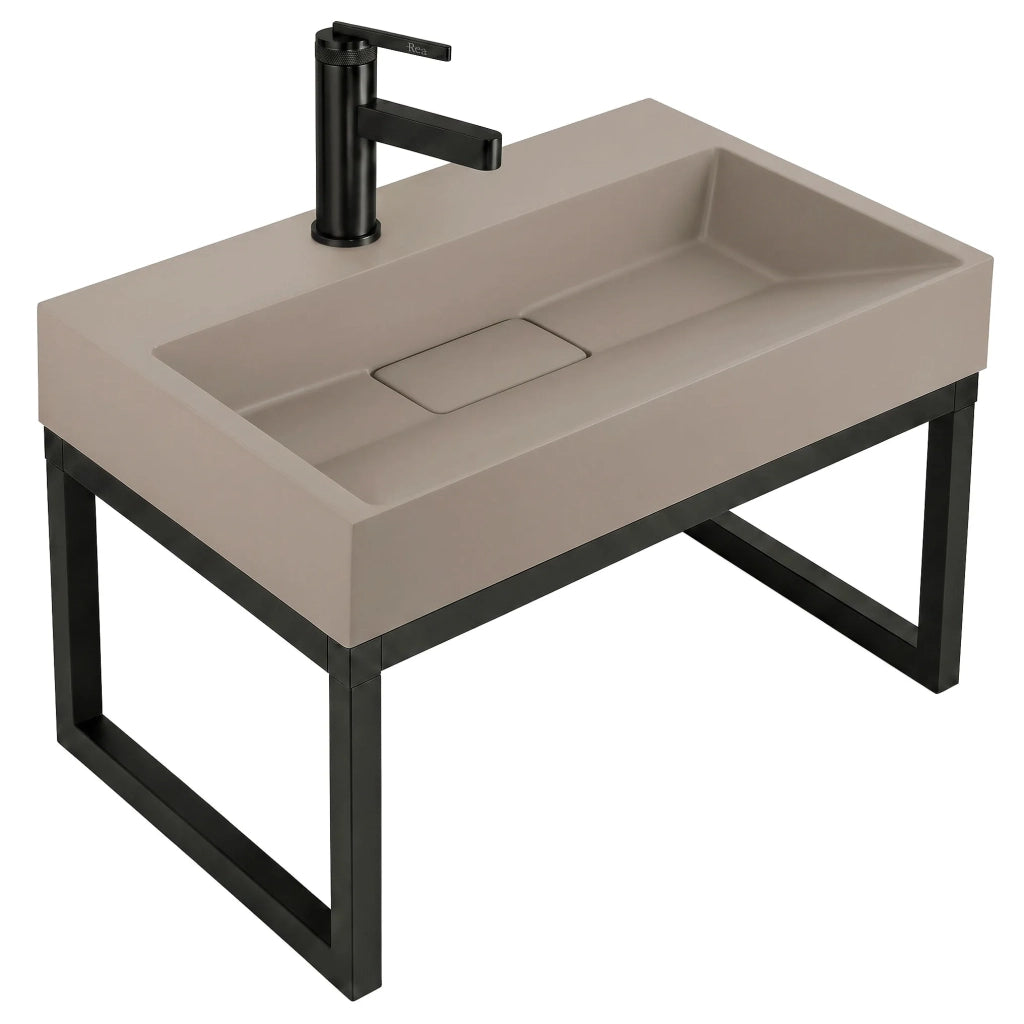 Lavabo In Conglomerato Rea Goya Taupe 60cm + Supporto