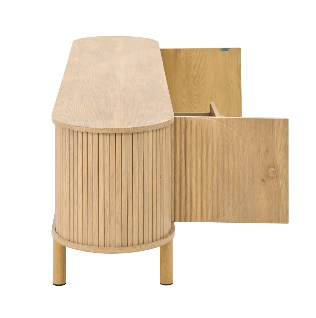 Mobile TV 175x36x51 cm; design curvo con passacavi; MDF; colore naturale