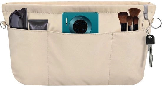 Organizzatore per Borse in Nylon, Multi-Pocket, Tasca per Borse da Spesa, Interni per Borse con Cinturino per Chiave, Beige (M)