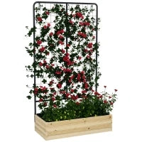 Fioriera con Grigliato e 2 Fori di Drenaggio, in Legno di Abete e Acciaio, 80x38x145 cm