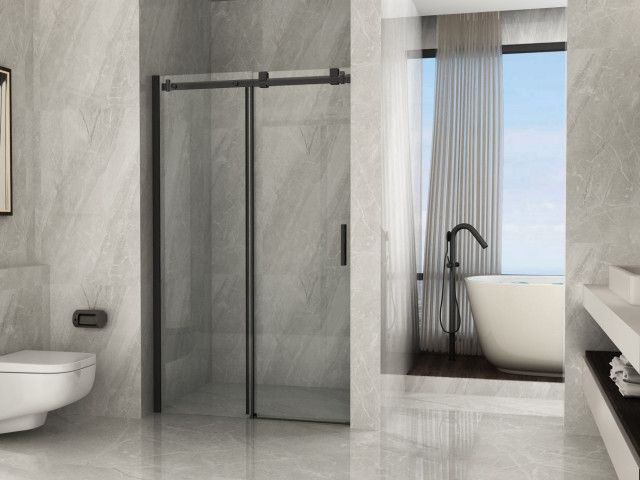 Porta Doccia Scorrevole Frameless Cristallo 8 mm Trasparente Telaio Nero Opaco - Misura: 120 xh195 cm