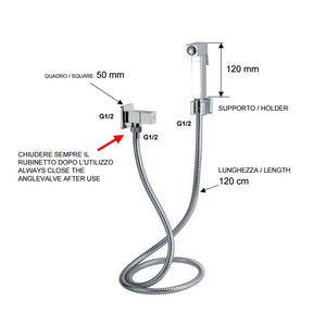 Set doccetta bidet relax sq con doccia quadrata, flessibile, rubinetto e supporto lux