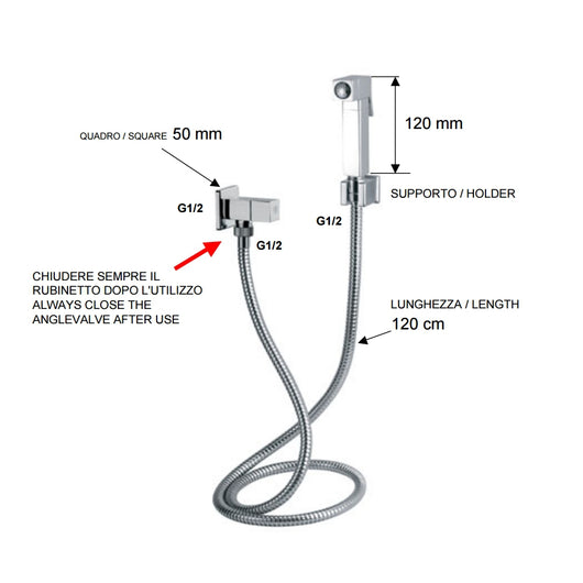 Set doccetta bidet relax sq con doccia quadrata, flessibile, rubinetto e supporto lux