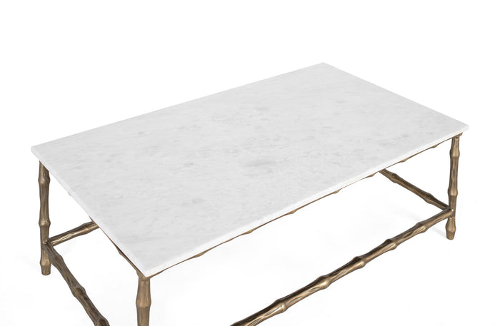 Tavolo centrale con base in metallo e piano in marmo