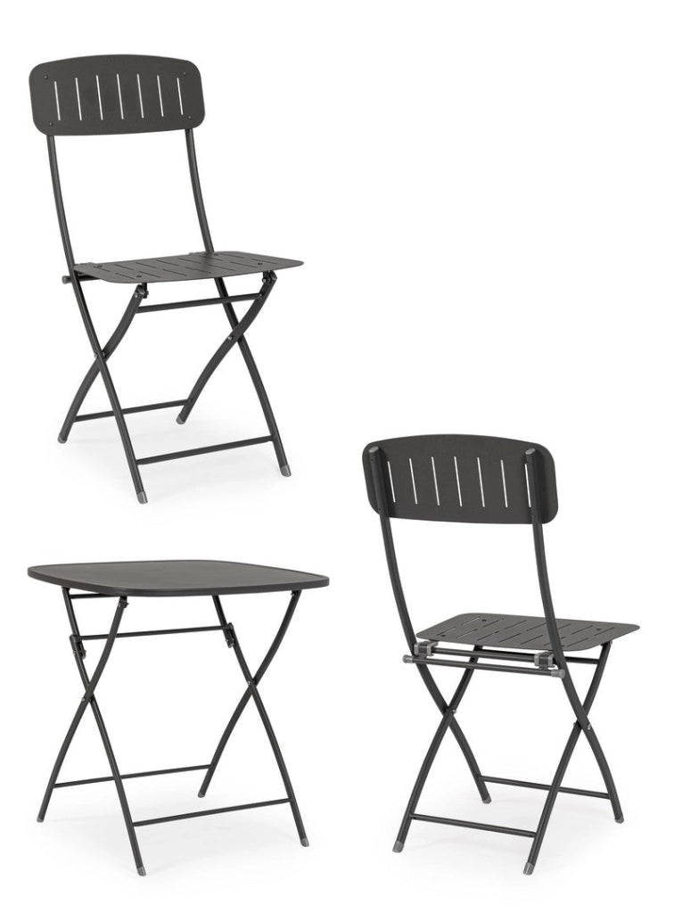 Set Tavolo e 2 Sedie da Giardino in Acciaio Yvonne Antracite