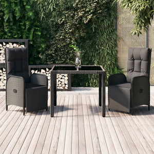 Set da Pranzo da Giardino 3 pz con Cuscini Nero in Polyrattan 3185059