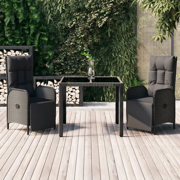 Set da Pranzo da Giardino 3 pz con Cuscini Nero in Polyrattan 3185059
