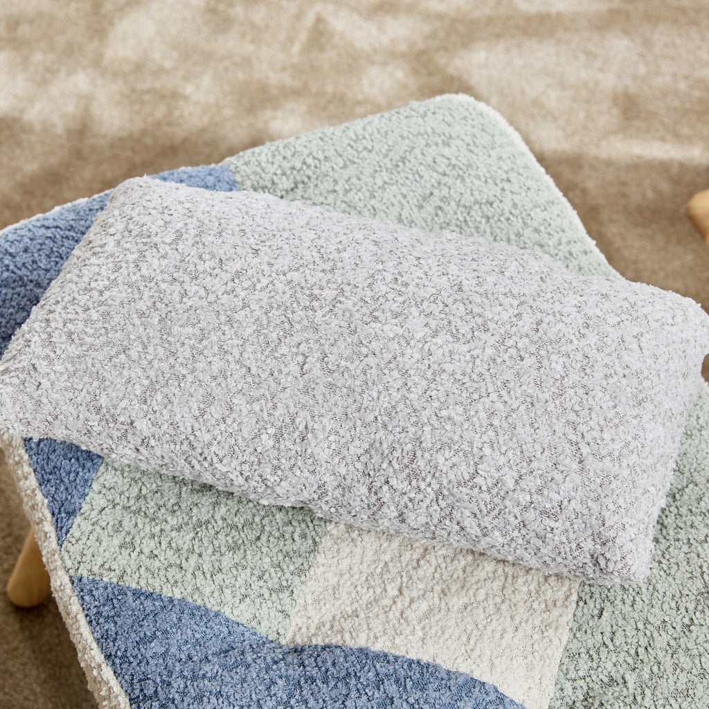 Sedia a Dondolo con Poggiapiedi Poltrona Relax Moderna in Tessuto Patchwork Beige e Blu