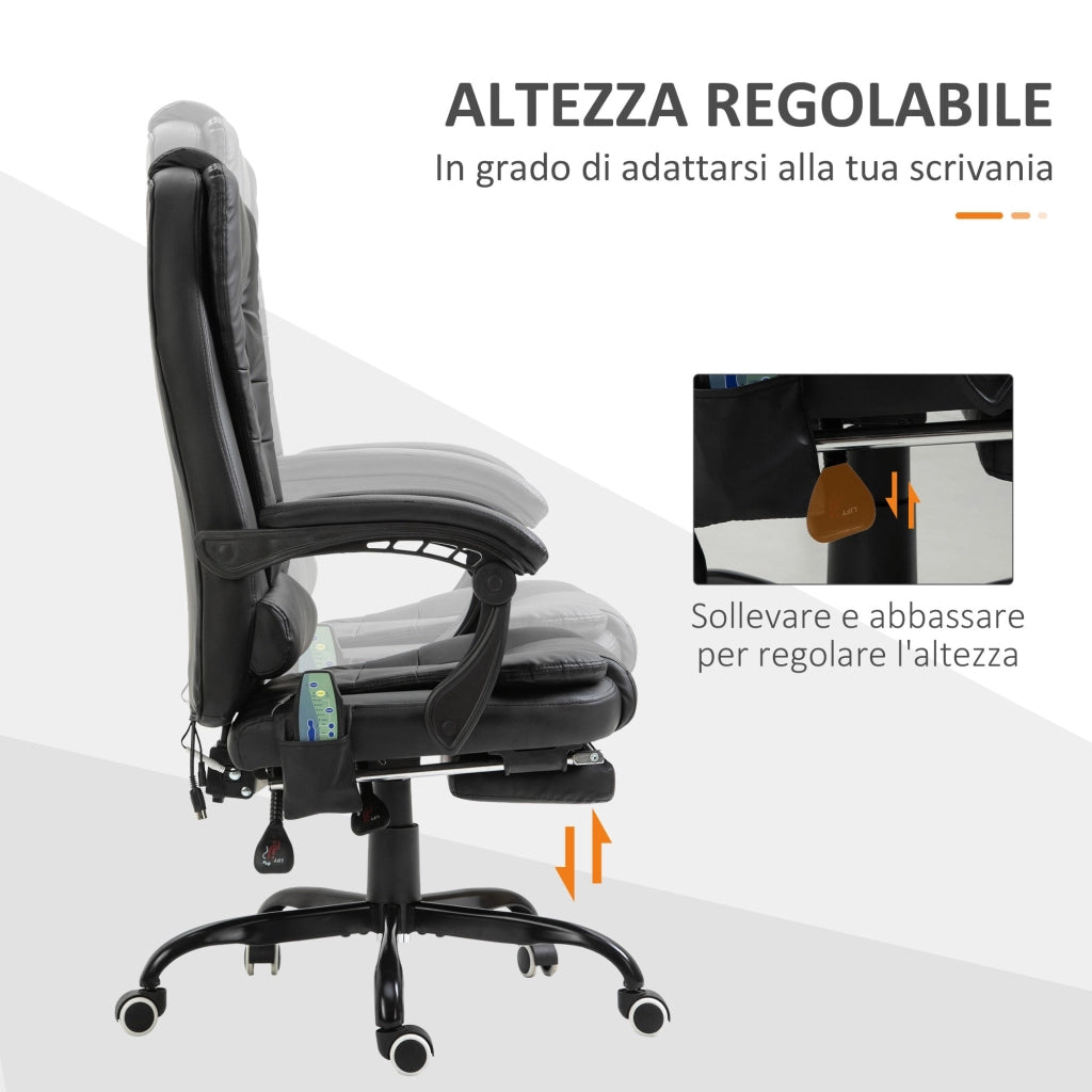 Sedia Poltrona Massaggiante da Ufficio 67x79x111-121 cm con 7 Punti Vibranti Nero