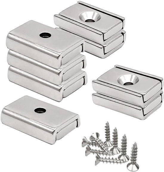 Magnetici rettangolari, confezione da 8 forti magneti di neodimio in forma di mattoncino quadrato, magneti rettangolari multifunzionali, 30 x 13,5 x 5 mm magneti di neodimio, con viti, per lavagne bianche, frigoriferi e lavagne magnetiche
