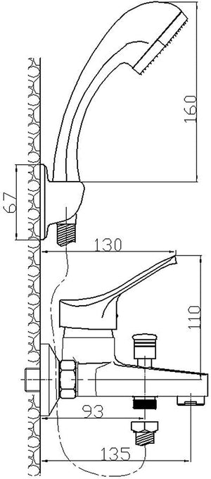 Rubinetto miscelatore esterno per vasca, con flessibile e doccetta