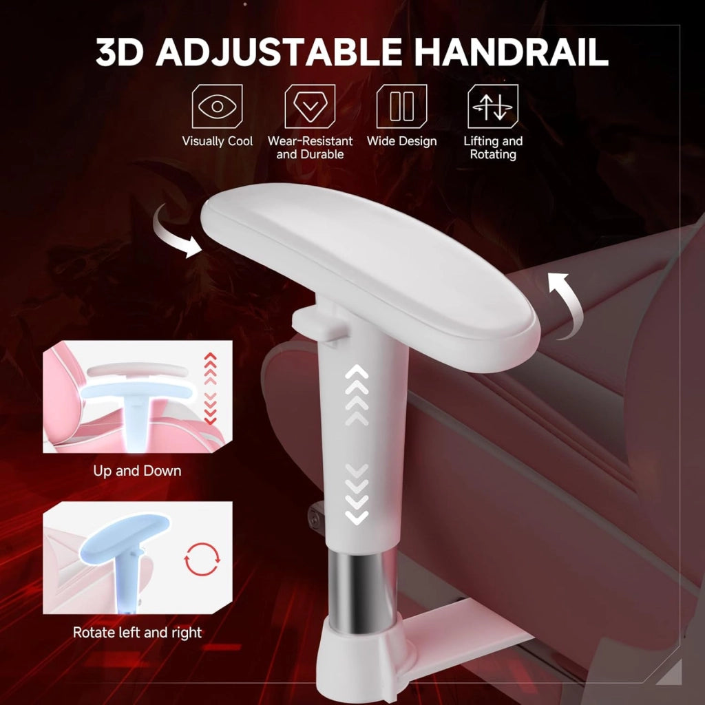 Sedia da gioco con poggiapiedi, altoparlante Bluetooth, sedia da gioco, ergonomica, sedia da ufficio, sedia da scrivania con barrières Réglables, 200 kg, rosa