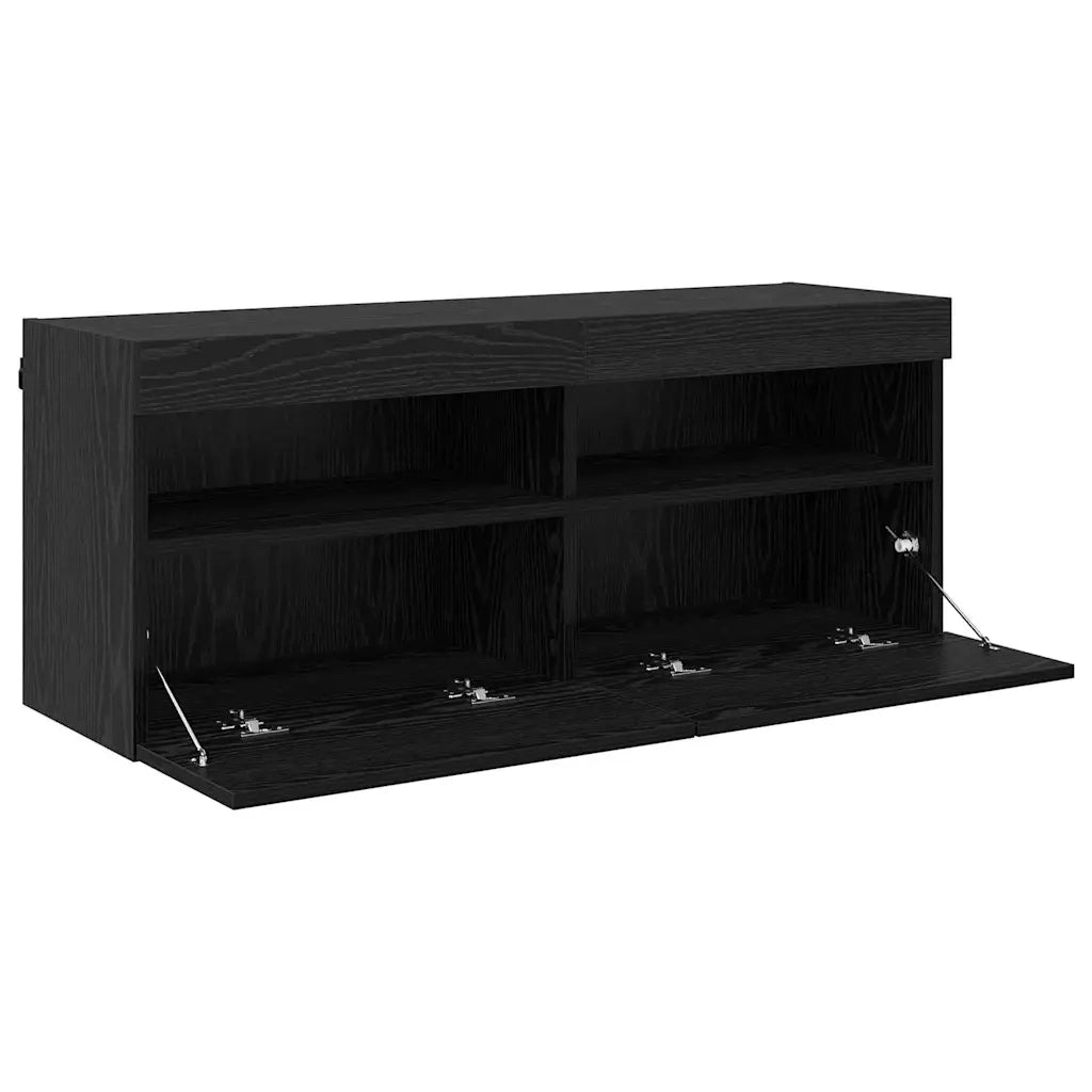 Mobile TV da parete con LED Rovere Nero 100 x 30 x 40 cm 882985
