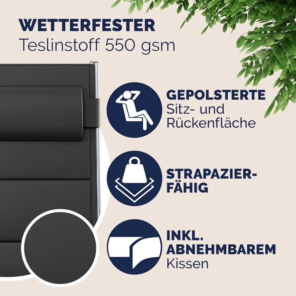 Set 2 Sedie da Giardino Schienale Regolabile 8 Livelli Supporto Lombare Alluminio Carico Max.120 kg Campeggio