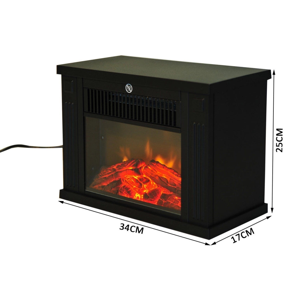 EasyComfort Camino Elettrico da Tavolo con Effetto Fiamma, Caminetto con Potenza Regolabile 600/1200W, Copertura 10-15m², Nero