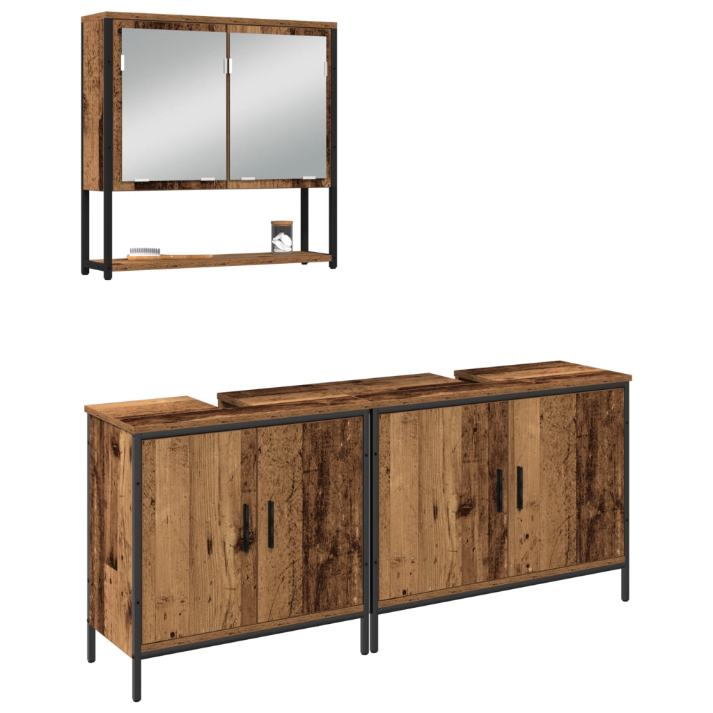 Set di mobili da bagno 3 pezzi in legno vecchio e legno ingegnerizzato