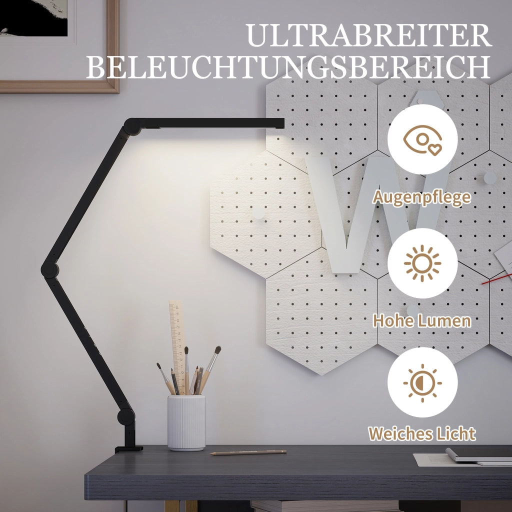 Lampada da Scrivania Regolabile a LED ¨C Zephmum ¨C Nero, 96 LED, Morsetto in Metallo