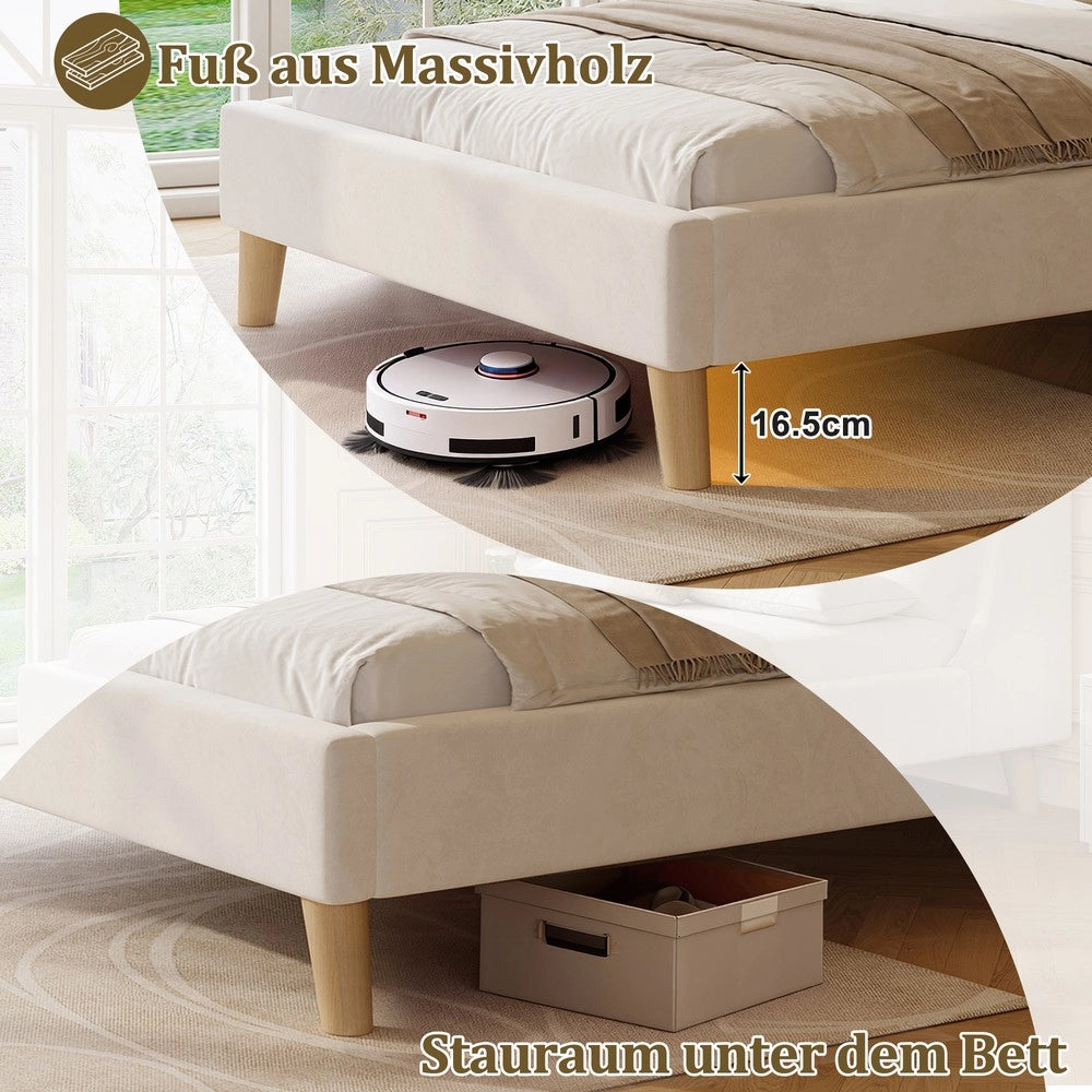 Letto Singolo Imbottito con Testiera e Rete a Doghe ¨C MINIMAL ¨C Velluto Beige 90x200