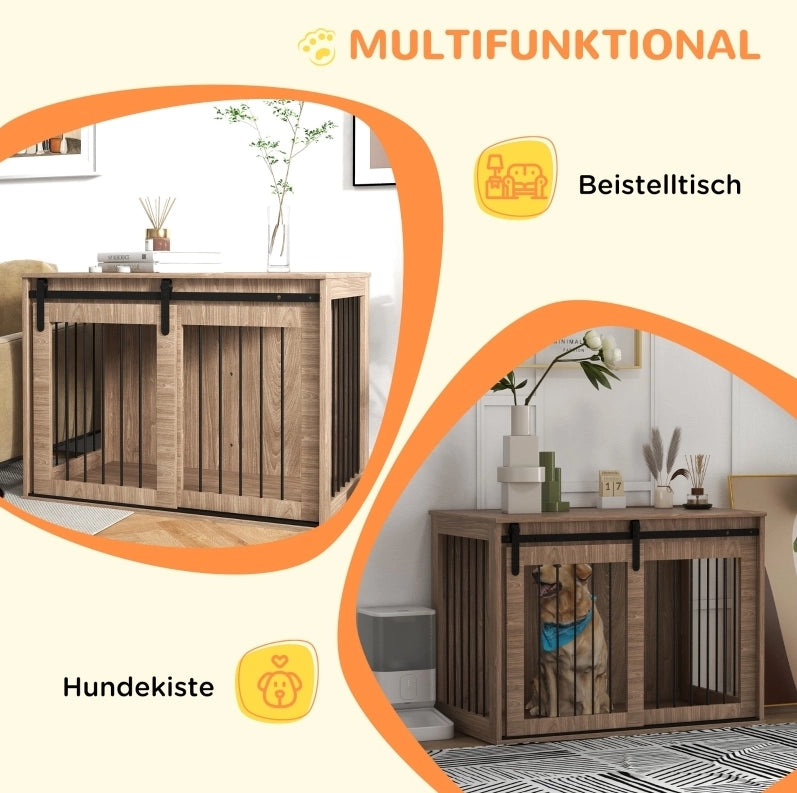 Gabbia per cani multifunzione in noce e nero 98 x 58 x 61 cm