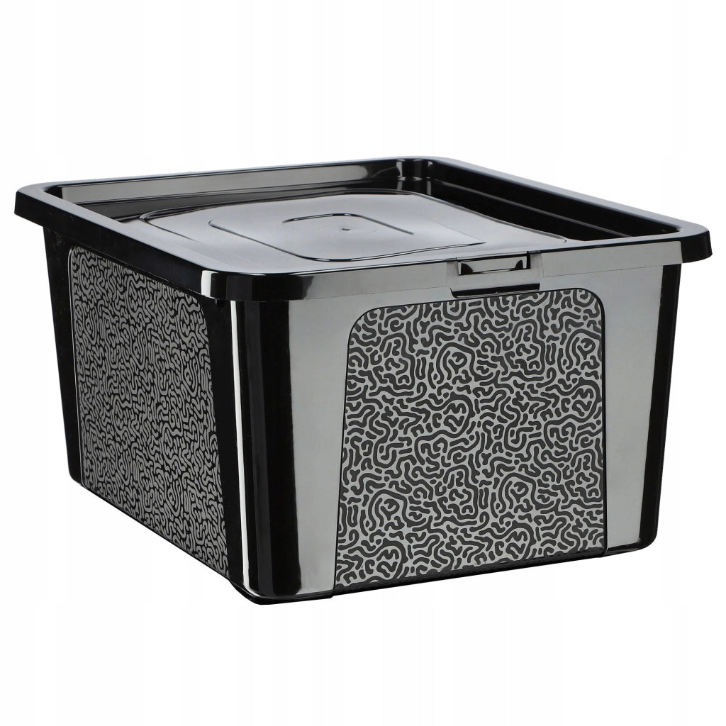 Contenitore in plastica KADAX da 20 litri con coperchio, nero, con chiusura a chiave, grande scatola organizer.