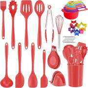 Set di accessori da cucina in silicone - 36 pezzi - rivestimento antiaderente - termoresistente - rosso - utensili da cucina - manico a giro - cucchiaio - cottura - frittura - mescolazione