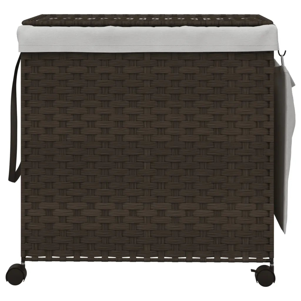 Cesto Portabiancheria Ruote Marrone Scuro 60x35x60,5 cm Rattan 372040