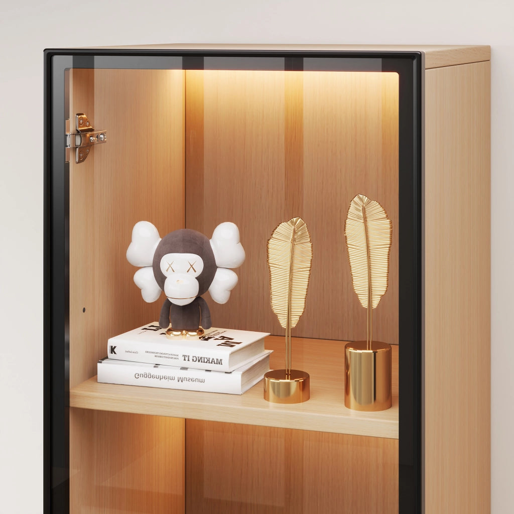 Vetrina con Porta in Vetro e LED ¨C MINIMAL ¨C Rovere, MDF, Soft-Close, 40x40x165