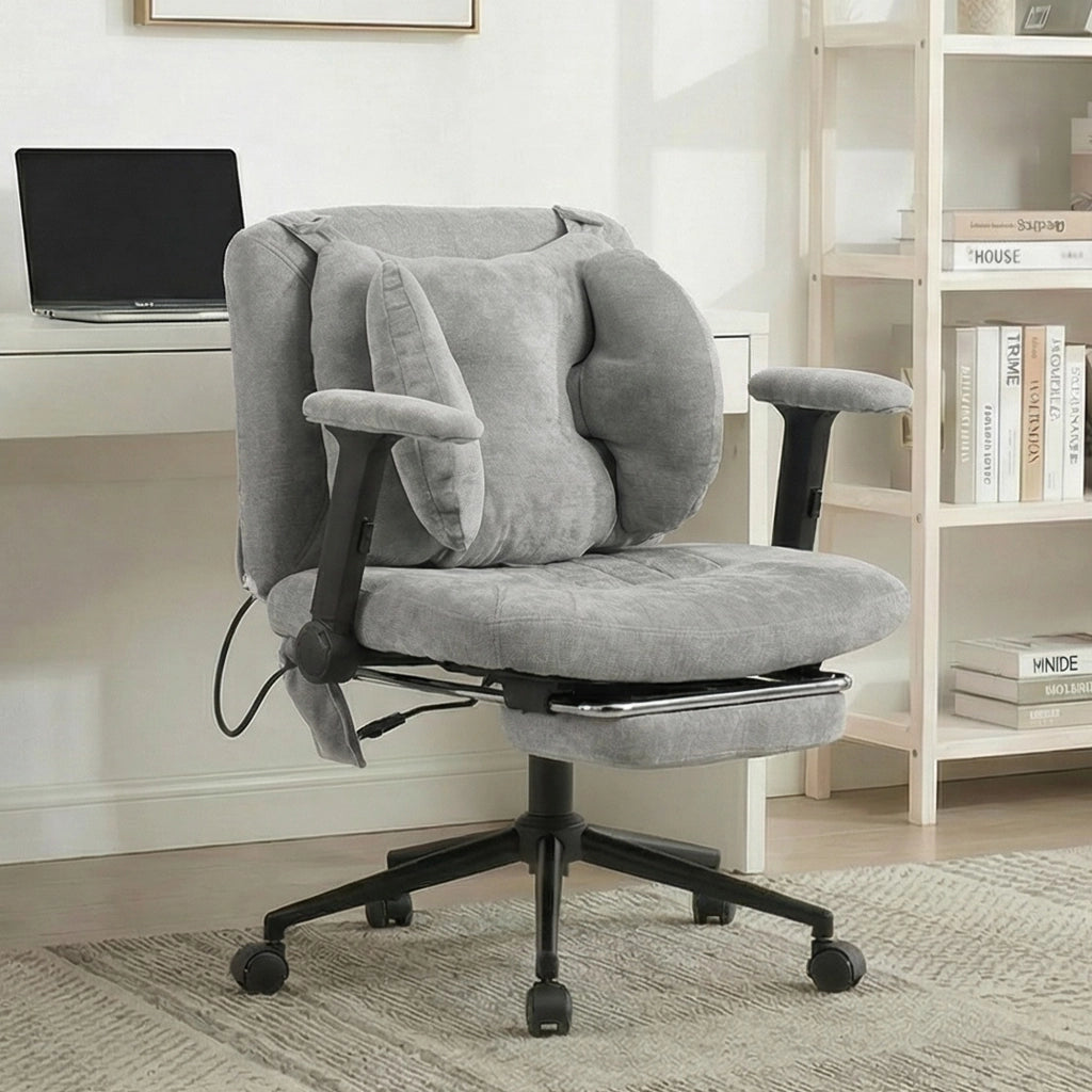 Sedia da ufficio girevole con altezza regolabile e supporto lombare gonfiabile in tessuto grigio