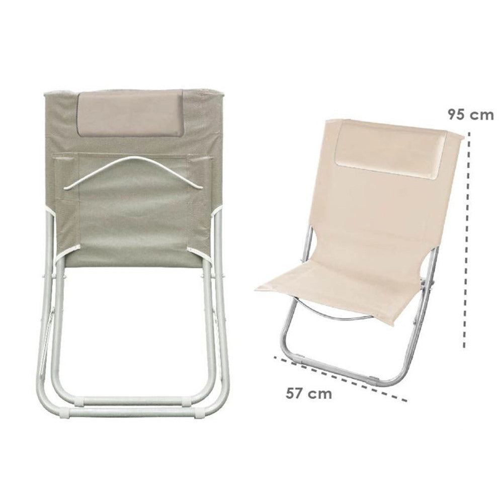 Trade Shop - Spiaggina Con Cuscino Per Testiera Crema 57x47x95 Cm Pieghevole Portatile 281016 -