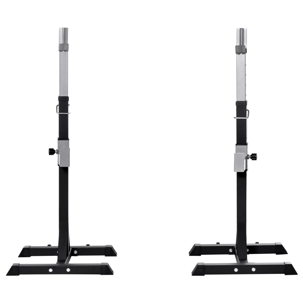EasyComfort Set 2 Rack Porta Bilanciere in Acciaio, 2 Ganci con Altezza Regolabile, Capacità 150kg, 55x57x105-170cm, Nero