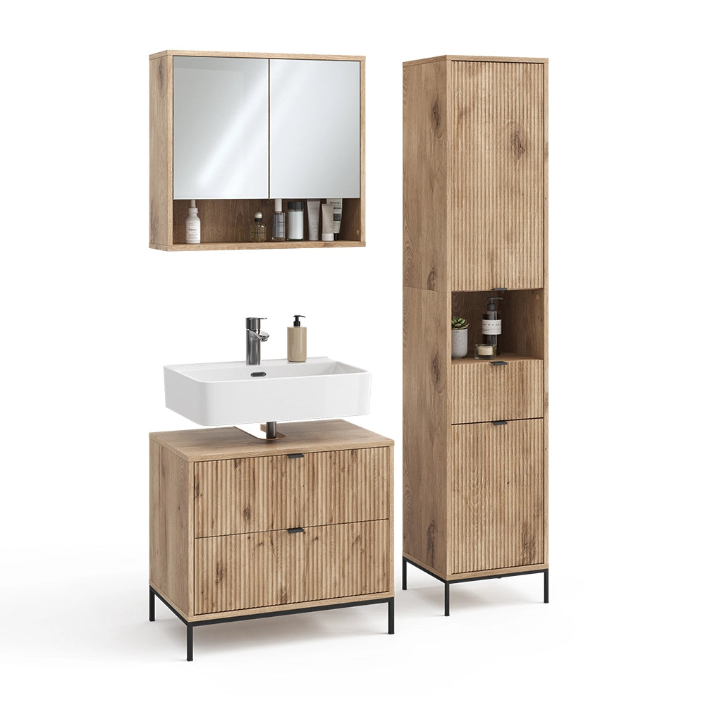 Vicco Set di mobili da bagno Quercia vichinga 3 parti
