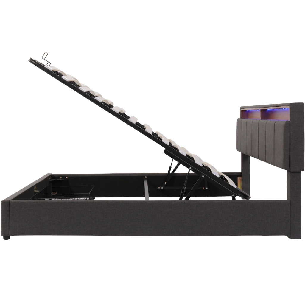Letti contenitori 160x200 cm; LED; contenitore sottoLetti contenitori; acciaio; grigio scuro (Senza materasso)