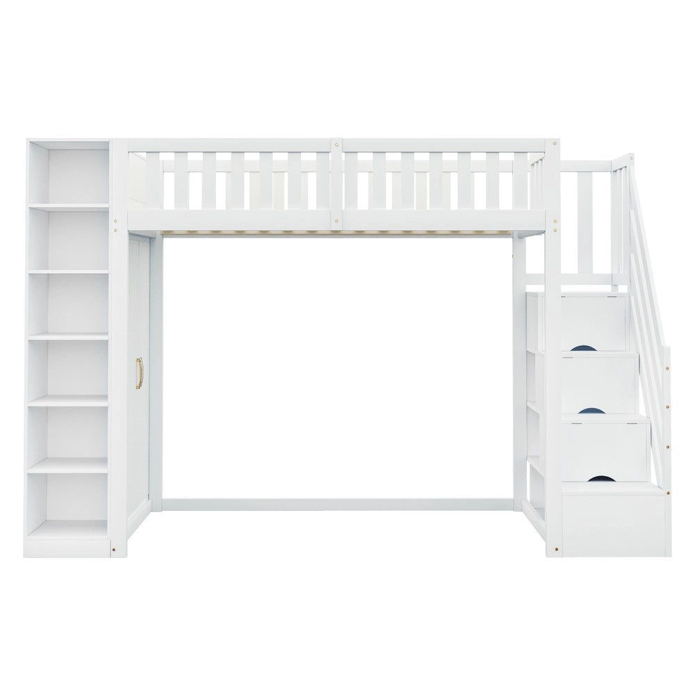 Letto a Soppalco Multifunzione con Armadio e Ripiani ¨C Xylo ¨C 90x200, Bianco