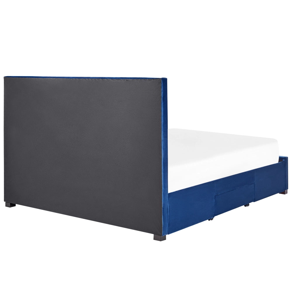Letto contenitore tappezzeria in velluto blu 180 x 200 cm trapuntato testiera alta cassetti Glam Design