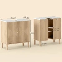 Mobile Sottolavabo a 2 Ante con Ripiano Effetto Marmo e Mensola Regolabile, Rovere