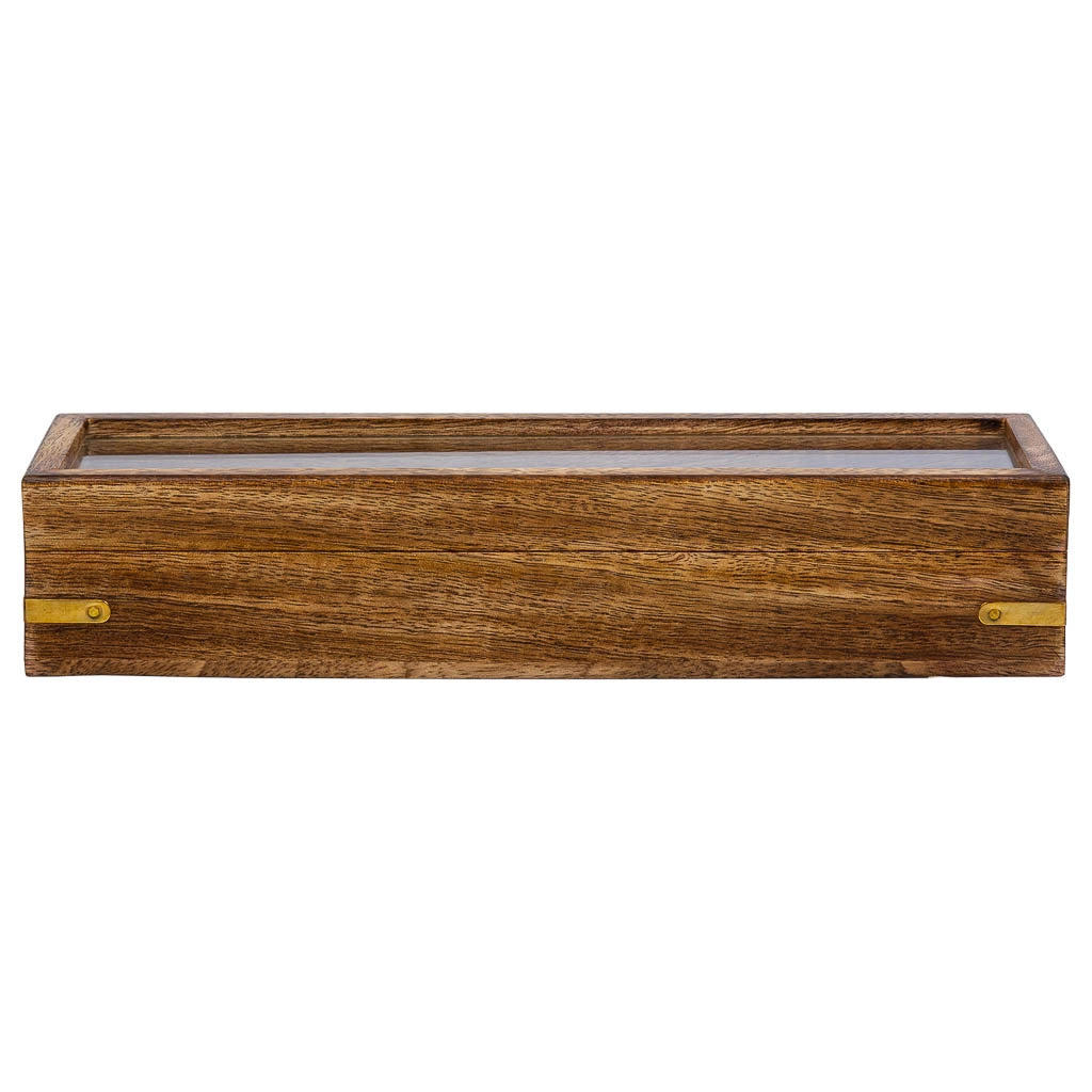 Gioco di bowling (10 pezzi + 2 palline) in scatola di legno marrone 25,5x7x5h