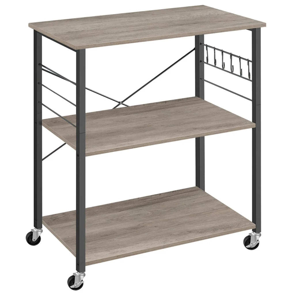 Carrello da cucina carrello da portata carrello a 3 ripiani per microonde mini forno tostapane struttura in metallo 40 x 80 x 89 cm con 6 ganci stile industriale marrone rustico 12_0005679