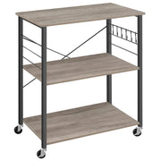 Carrello da cucina carrello da portata carrello a 3 ripiani per microonde mini forno tostapane struttura in metallo 40 x 80 x 89 cm con 6 ganci stile industriale marrone rustico 12_0005679
