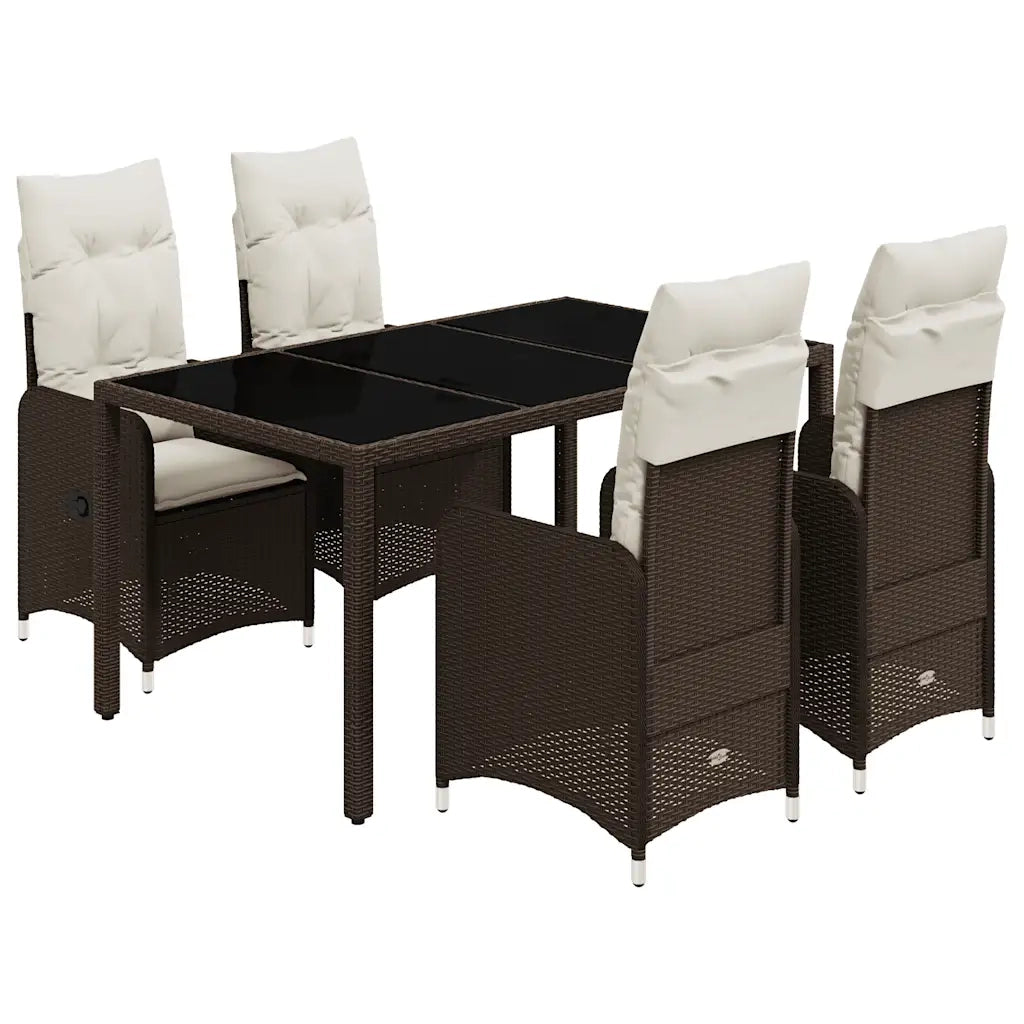 vidaXL Set Bistrò da Giardino 5 pz con Cuscini in Polyrattan Marrone