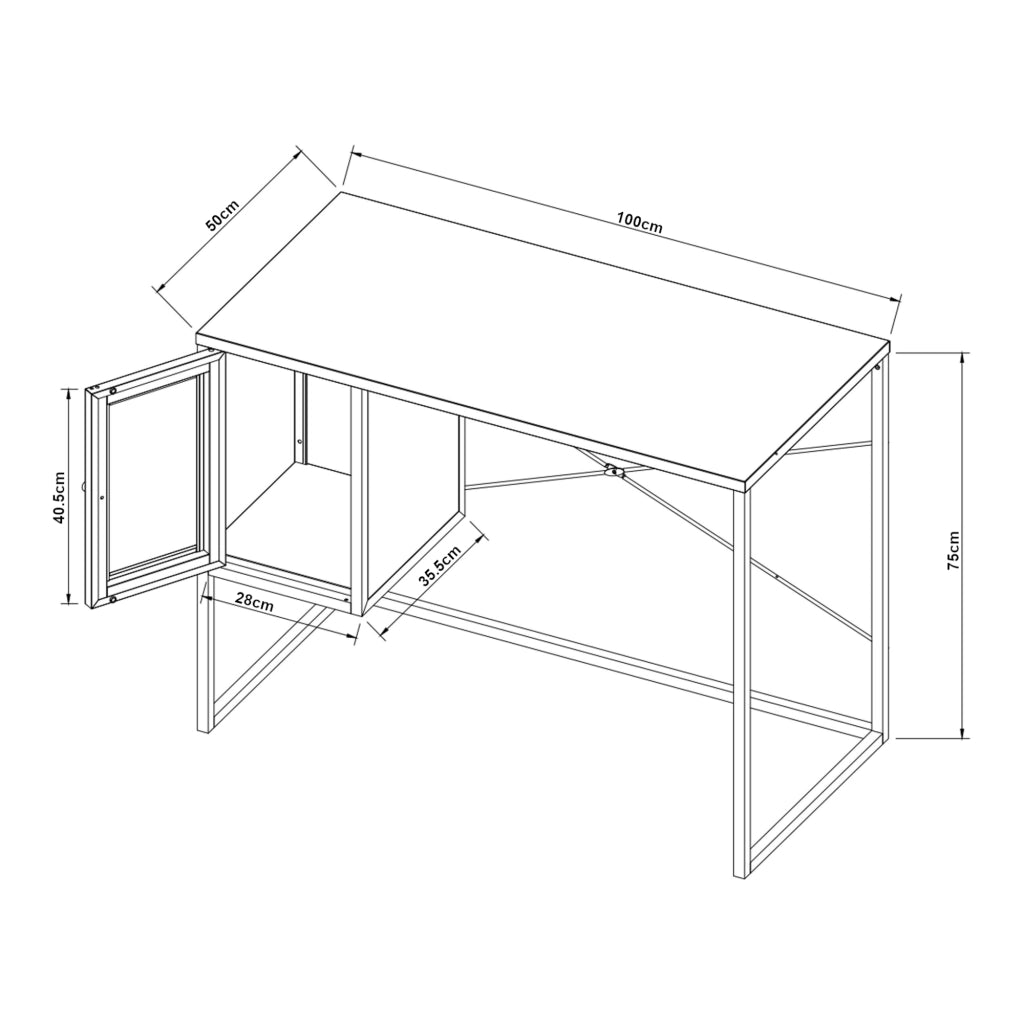 Scrivania Sund in Acciaio con Scomparto Chiuso con Anta 75x100x50 cm Grigio [en.casa]