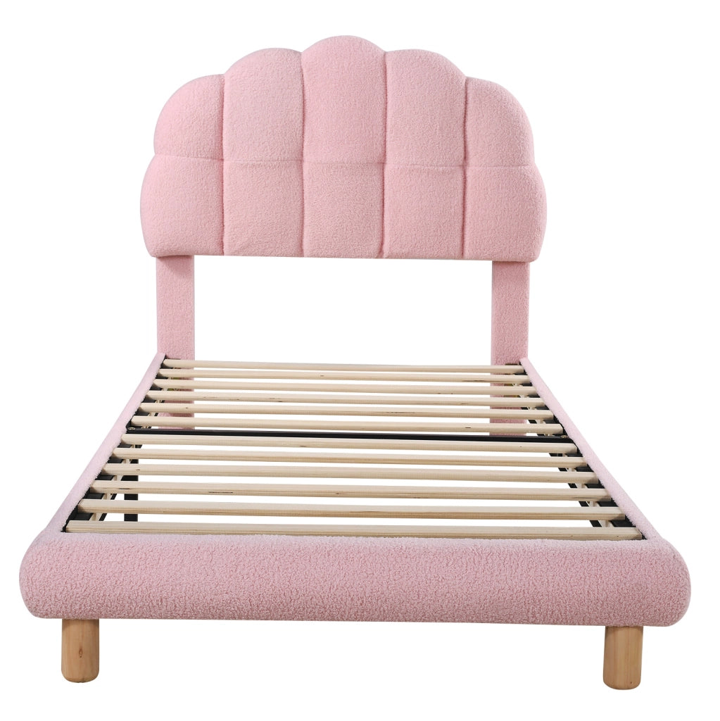 Letto singolo imbottito 90x200 cm in bouclé rosa con testiera regolabile