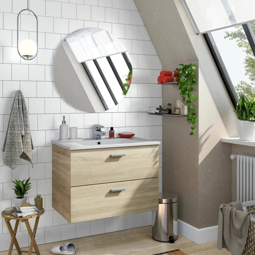 Mobile sottolavabo Tico, Mobiletto da bagno, Contenitore porta lavabo, Armadio per lavandino, 70x45 h50 cm, Rovere