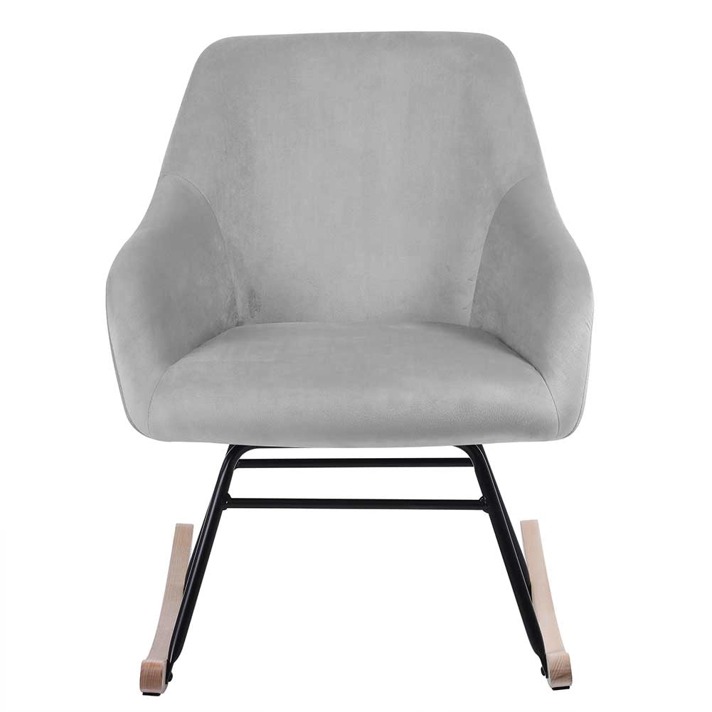 Poltrona Sedia Dondolo Relax Tessuto e Metallo Imbottita Design Moderno Grigio
