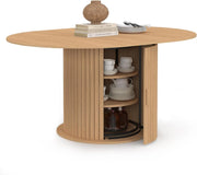 JULIETTE Tavolo da pranzo rotondo allungabile per 4-8 persone con gambe a doghe e contenitore 110-150 cm