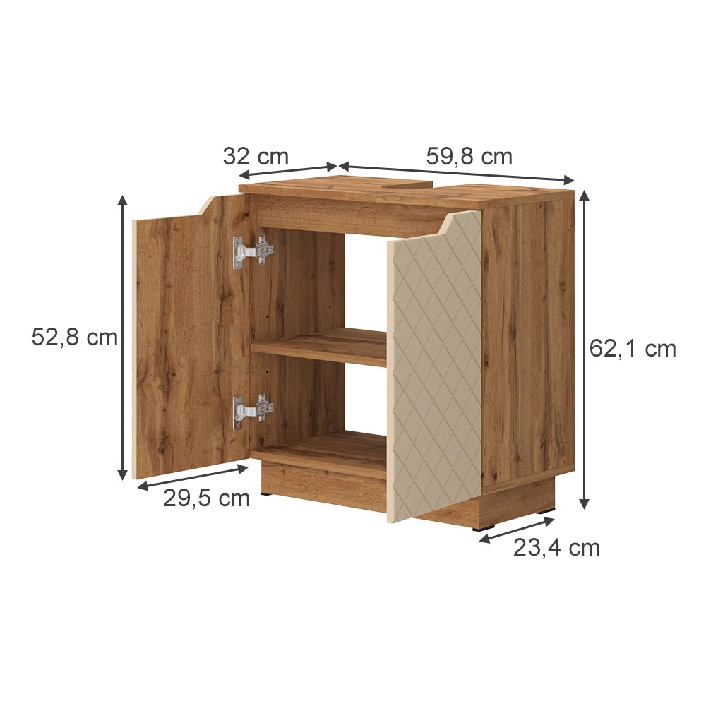 Vicco Mobile sottolavabo per bagno Rovere/cashmere con struttura in piastrelle 58.9 x 62.1 cm con 2 porte