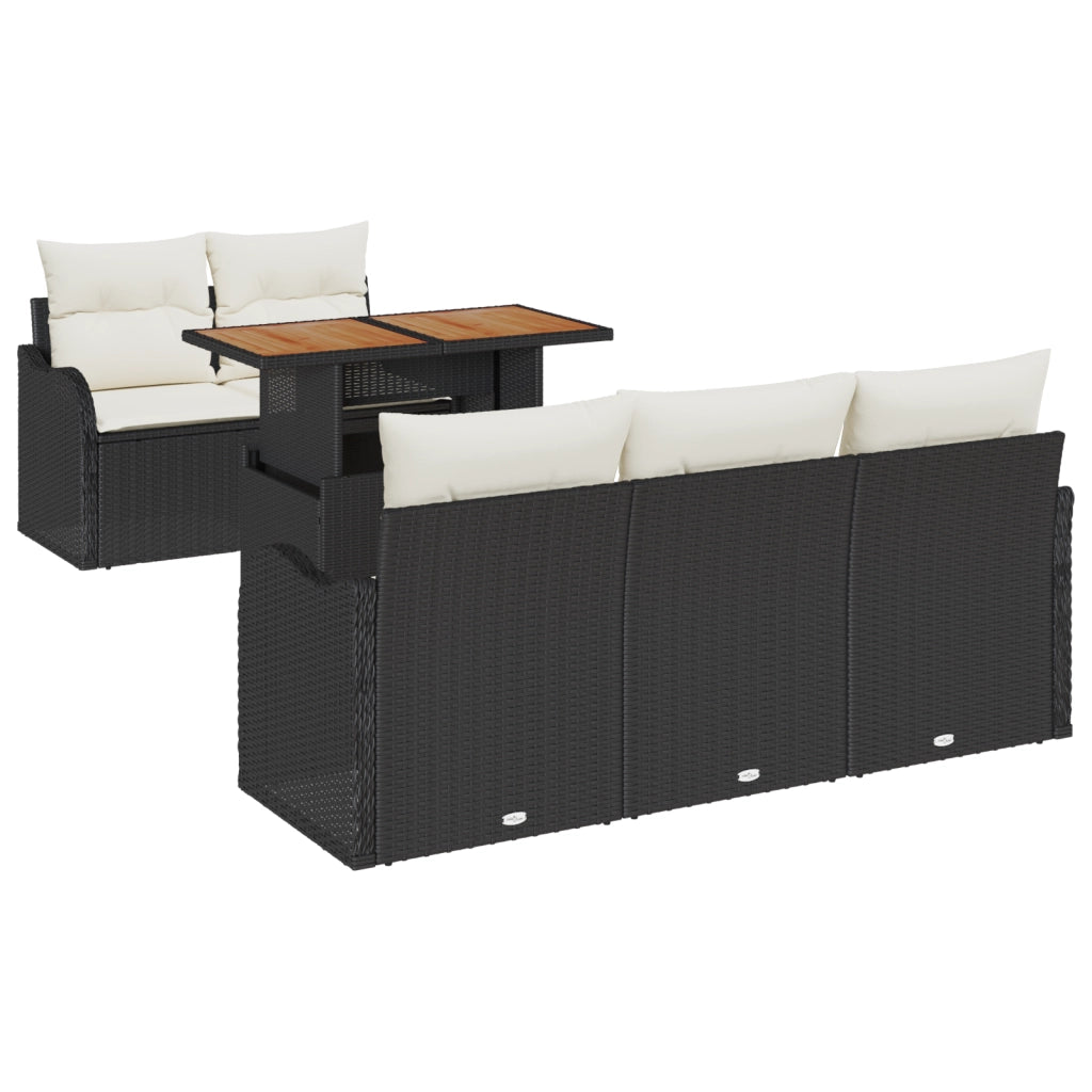 Set di 6 Pezzi di Divano da Giardino con Cuscini Nero Polyrattan Acacia