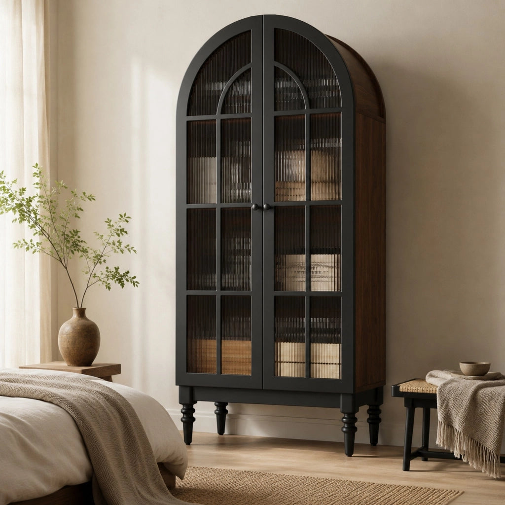 Vetrina alta nera con ante in vetro 76×35,5×165 cm
