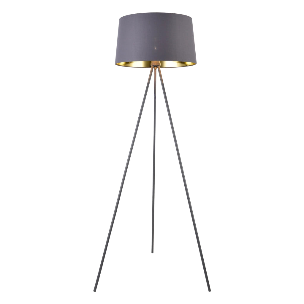 Lampada da Terra in Stile Treppiedi Alta 150 cm Piantana Tripode con Base in Metallo e Paralume Conico in Tessuto - Grigio - lux.pro
